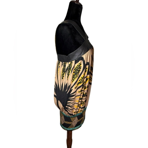 Marciano Silk and Leather halter Floral Black and Tan Dress - Picture 10 of 13